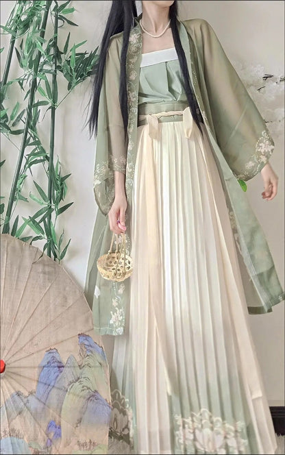 Chinese Hanfu Dress 3PCS Set Tea Green Flowing Maxi Dress Chinese Ancient Women