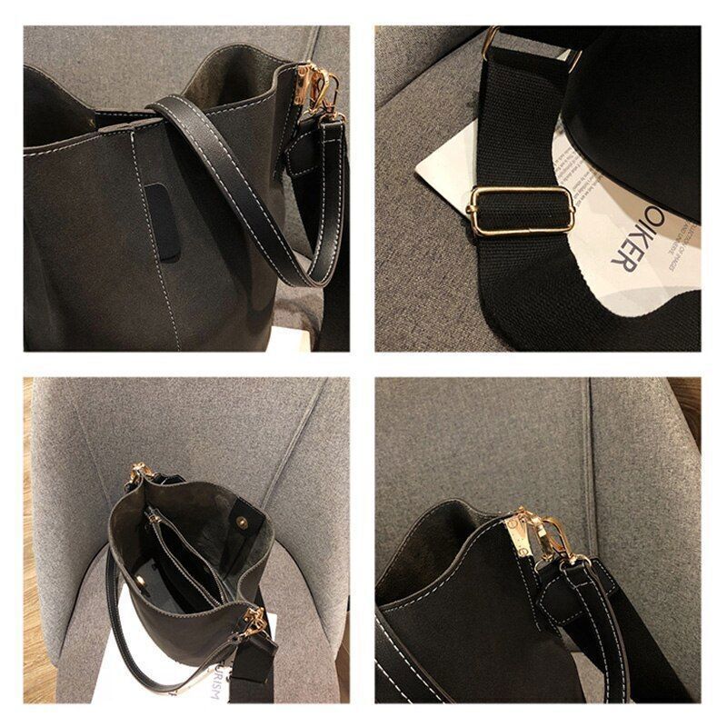 Luxury Handbag Bucket Bag Leather Shoulder Purse Large Wide Strap Crossbody Bags