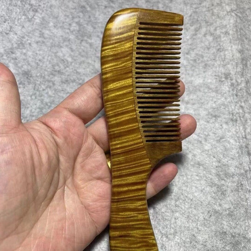Golden Nanmu Water Ripple Comb Vintage Solid Wood Hair Comb for Home Use