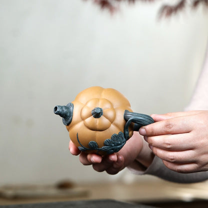 Handmade Tea Pot Pumpkin Design Yixing Zisha Duan Clay Pot Marked Chinese Pots