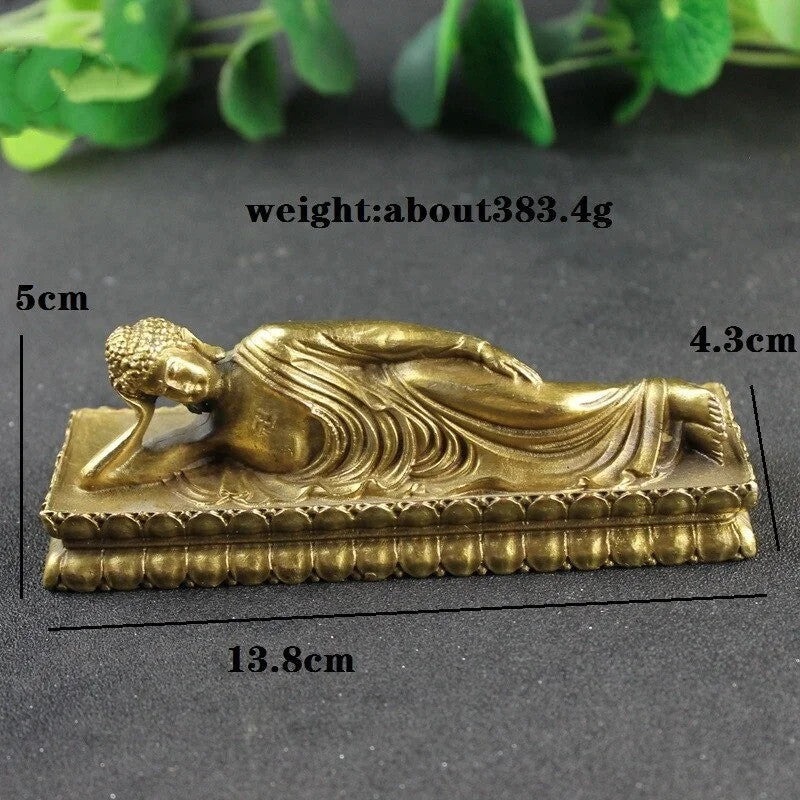 13.8cm Brass Sleeping Buddha Figurines Guanyin Ornaments Statue Decoration