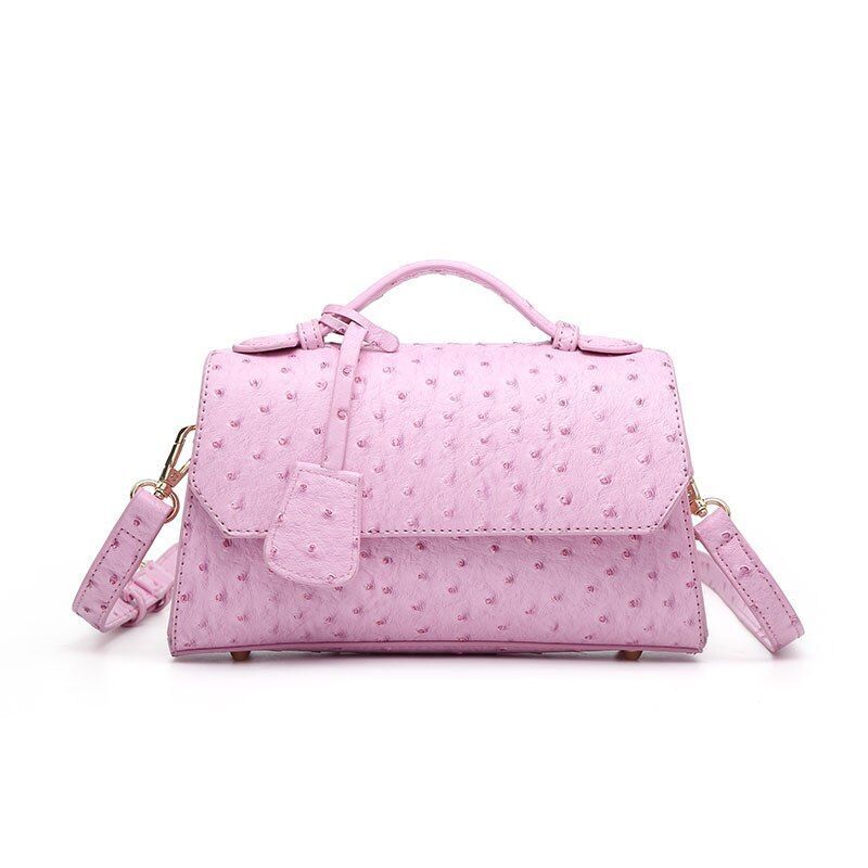 Customized Ostrich Leather Bag Shoulder Bag Pink Crossbody Purse Polyester Pouch