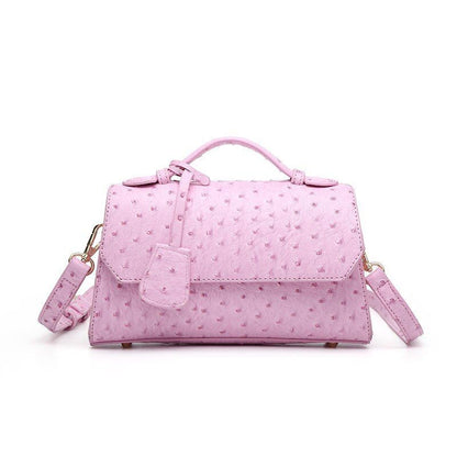 Customized Ostrich Leather Bag Shoulder Bag Pink Crossbody Purse Polyester Pouch