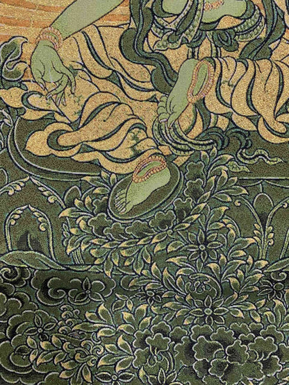 36"Tibet Tibetan Cloth Silk Buddhism Green Tara Guanyin Tangka Thangka Mural 075