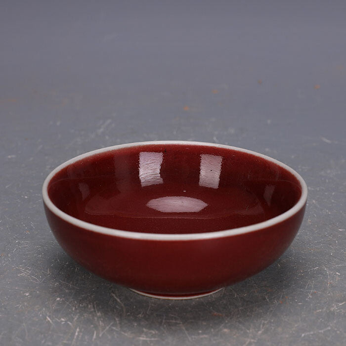 4.5 inch Chinese Ming Xuande Red Glaze Porcelain Teacup Bowl