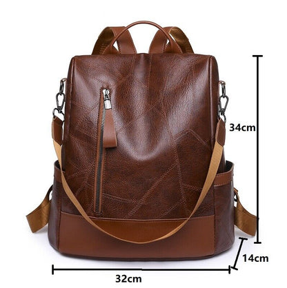 Women's Ladies Leather Backpack Anti-theft Rucksack Girl's Travel Shoulder Bag