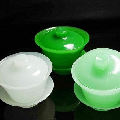 180ml China Natural Jade Gaiwan Tea Bowl Cup Tea Set Kung Fu Tea Ceremony Decor