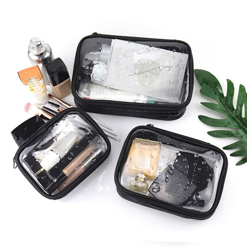 Black Transparent Traveling Cosmetic Bag Waterproof Makeup Storage Cosmetic Bags