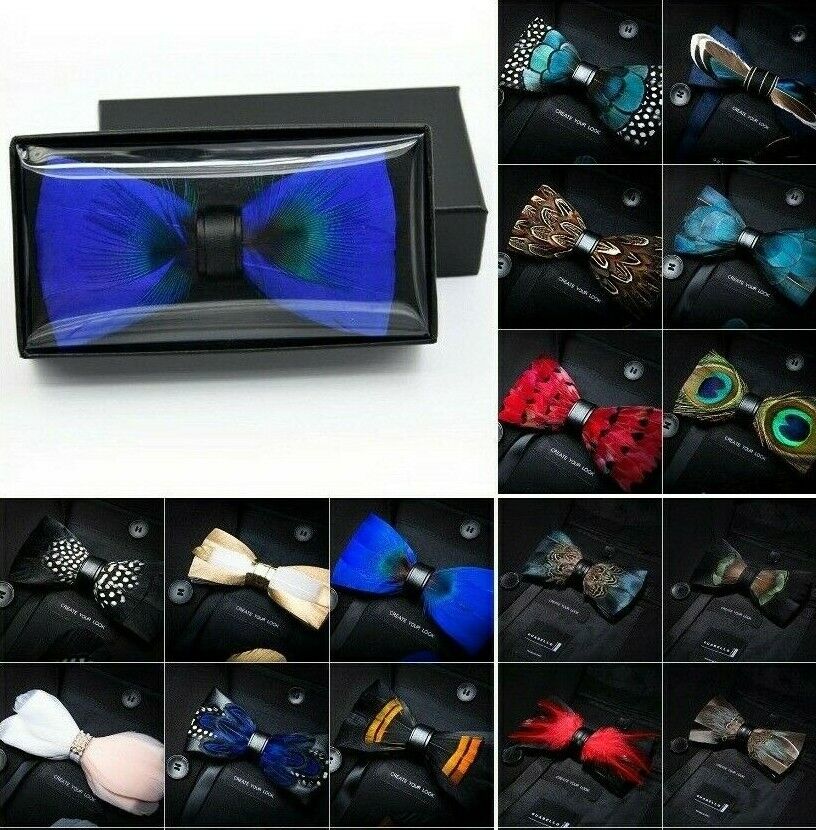 Men's Luxury Bowtie 12x5cm Peacock Feather Leather Bow Ties Fashion Party Formal