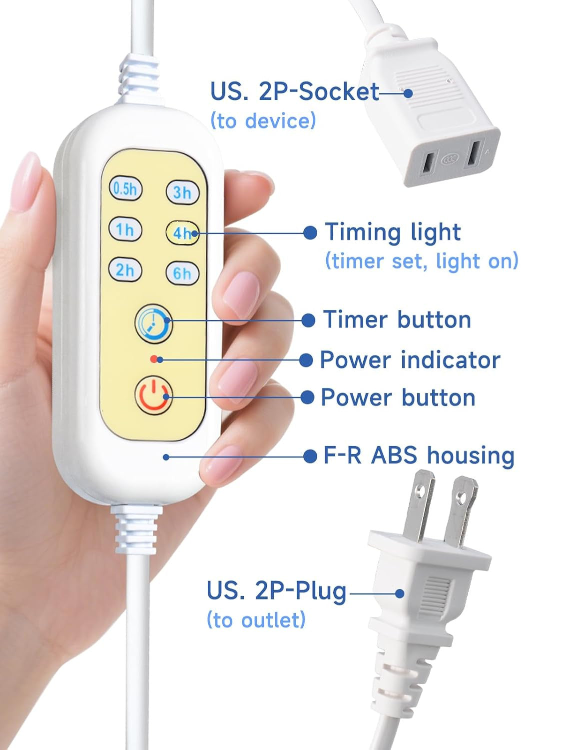 Extension Cord with Timer - X1, Auto-Off Switch for Electric Wax Warmer, 6 Optio