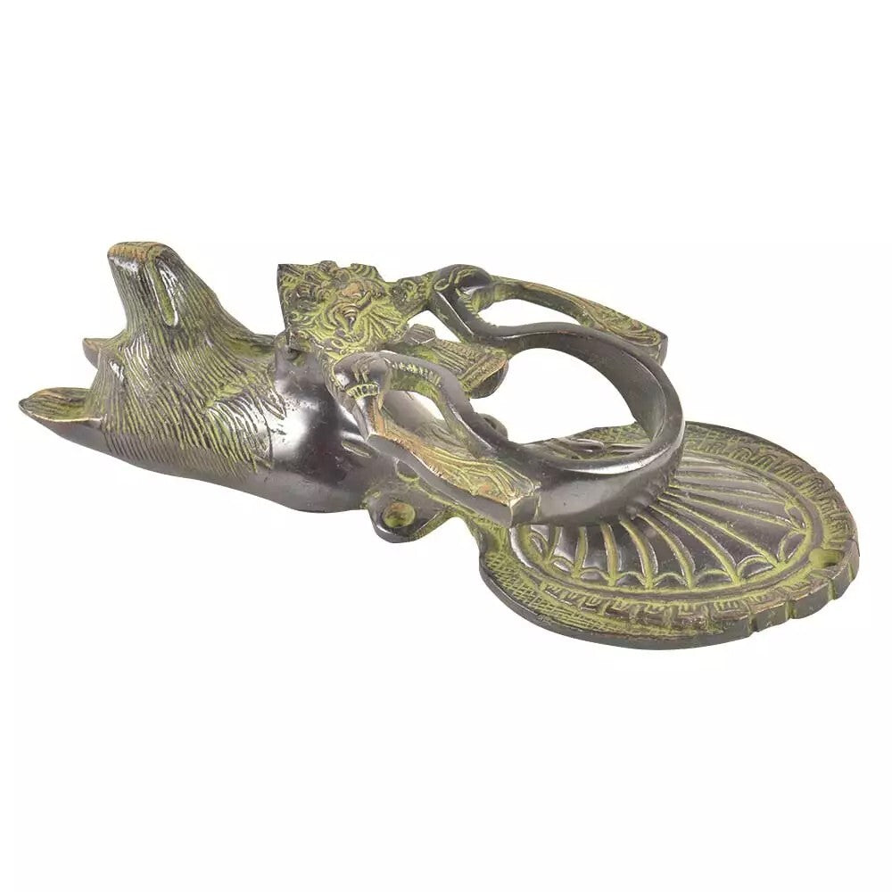 Antique Look Patina Brass Dog With Peacock Door Knocker Door Bell Home Decor