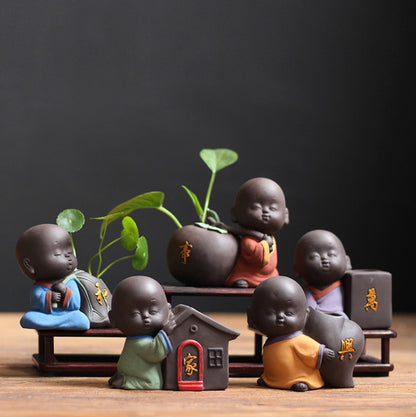 Chinese Family Yixing Purple Clay Monk Tea Pet Vase House Decor Kung Fu Tea Set