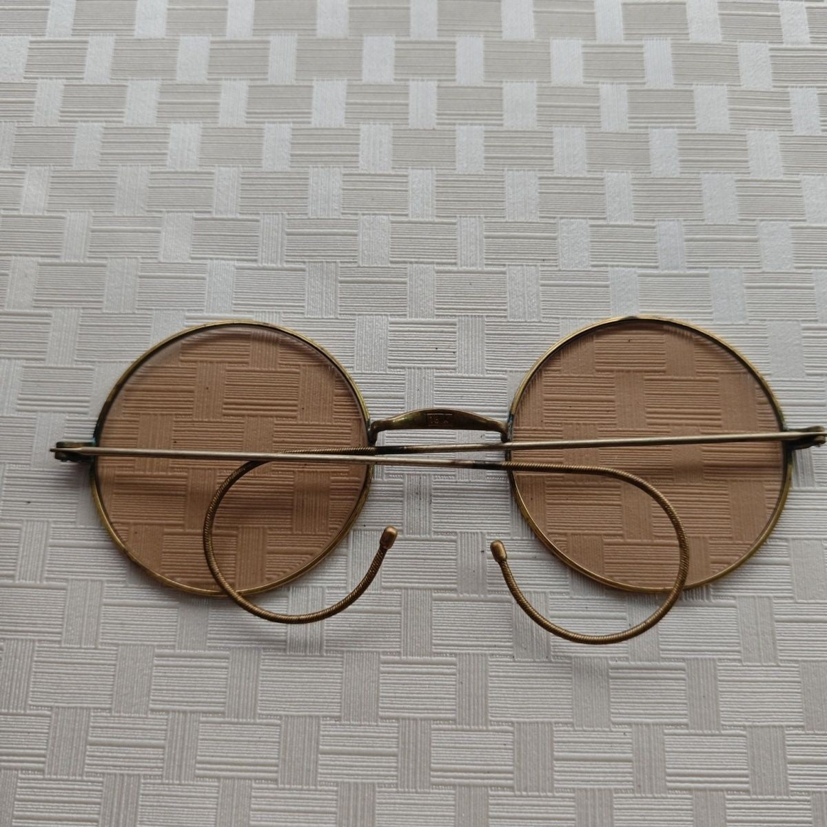 Vintage Round Crystal Sunglasses Old Shanghai Tea Tint Hook Eyewear Photo Prop