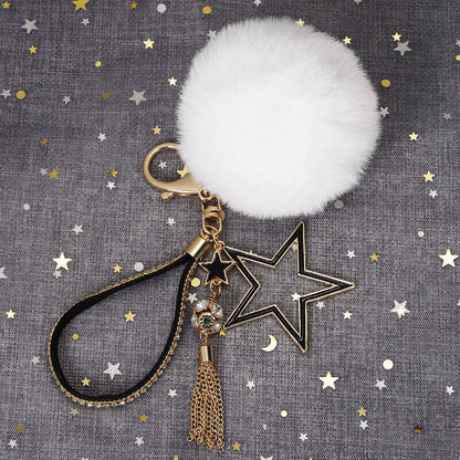 Pompom Star Key Chain Fluffy Faux Fur Ball Keyring Bag Pendant Fluffy Keyring