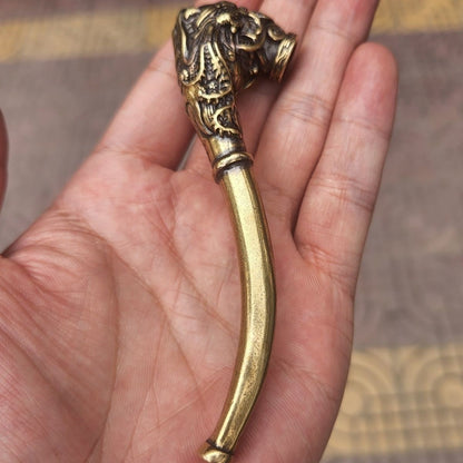 Vintage Brass Dragon Head Pipe | 10cm Mini Cigarette Holder (Metal Craft Gift)