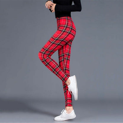 Plaid Leggings Women Sexy Pants Push Up Fitness Gym Sports Plus Size High Waist