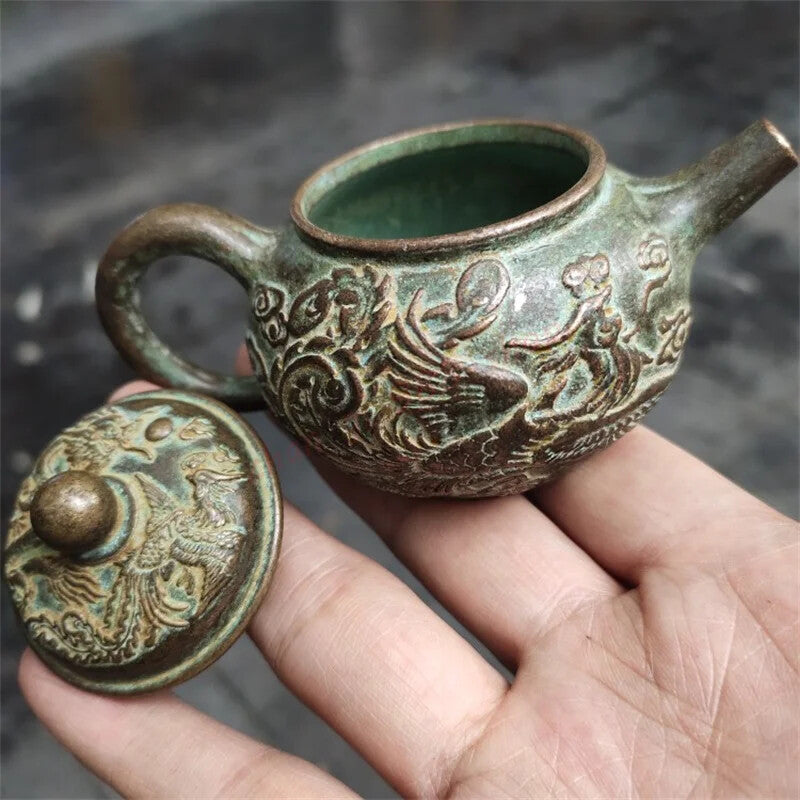 Brass Dragon and Phoenix Wine Pot and Teapot Old Fashioned Copper Kettle