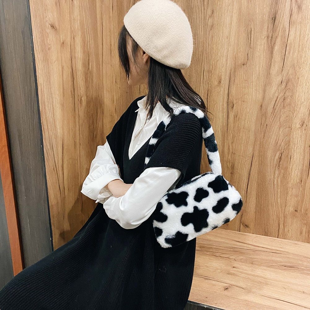 Fluffy Shoulder Bag Vintage Underarm Pouch Square Travelling Purse 22*14*7CM 1PC