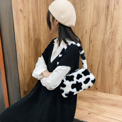 Fluffy Shoulder Bag Vintage Underarm Pouch Square Travelling Purse 22*14*7CM 1PC