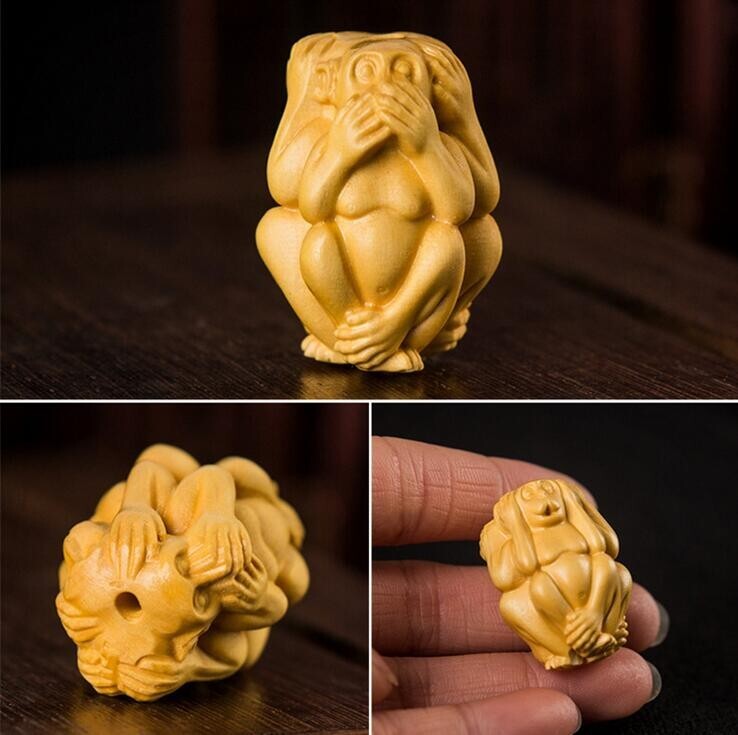 Wood Carving Pendant Don't Listen Don't Ask Don't Listen Monkey Pendant
