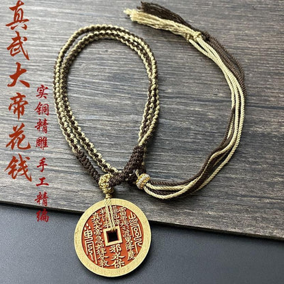 Shan Gui Flower Coin Pendant True Martial Emperor Handmade Hemp Necklace