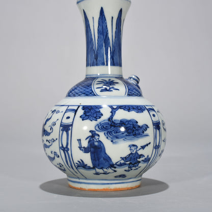 8.3" China Antique ming dynasty Porcelain wanli mark Blue white character Teapot