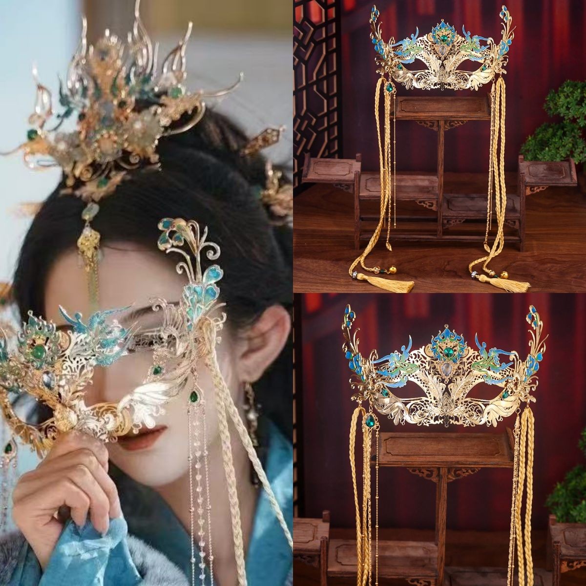 Exotic Peacock Fairy Mask Chinese Hanfu Headdress Hair Accessory