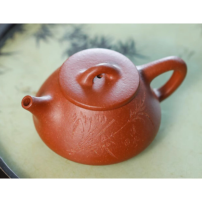 4.5" Chinese Yixing Zisha Pottery Jiangpo Clay 120CC Handmade Bamboo Teapot 石瓢壶