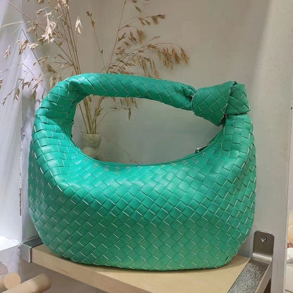 Luxury Synthetic Leather Handbag Large Shoulder Bag Woven Soft Underarm Bag Zipp