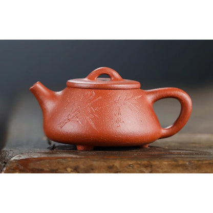 4.5" Chinese Yixing Zisha Pottery Jiangpo Clay 120CC Handmade Bamboo Teapot 石瓢壶