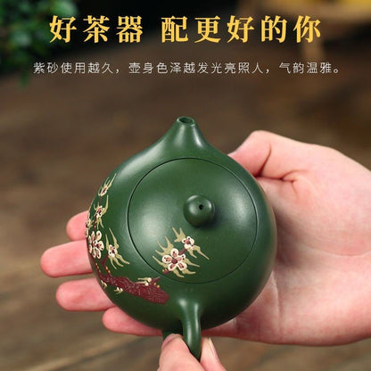 Yixing Green Clay Plum Blossom Xishi Teapot Handmade Kung Fu Tea Pot 260ml