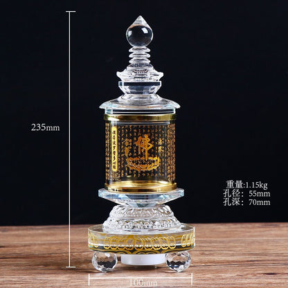 22CM Buddhism Crystal Bottle Stupa Scripture Pagoda Tower Buddhist Shrine Mantra