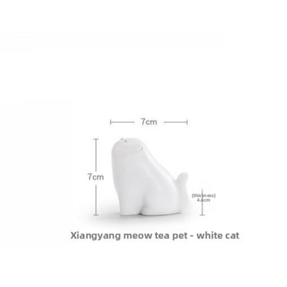 Ceramics White Cat Tea Pet Ornament 7cm 2.8in Tea Tray Decoration Tea Ceremony
