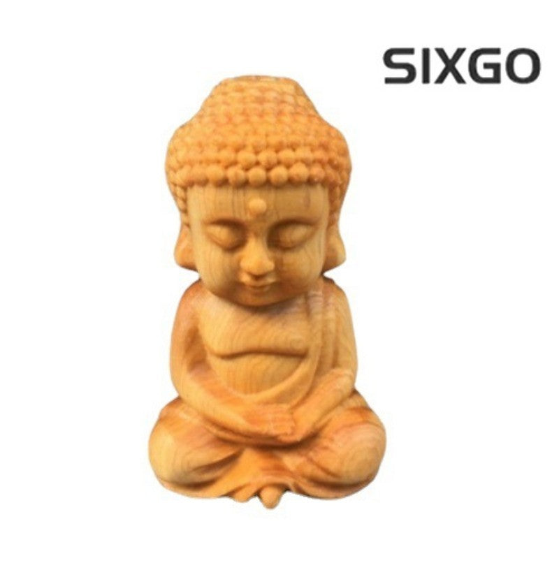 Buddha Statue Desktop Ornament Cliff Cypress Wood Carving Figurine Crafts