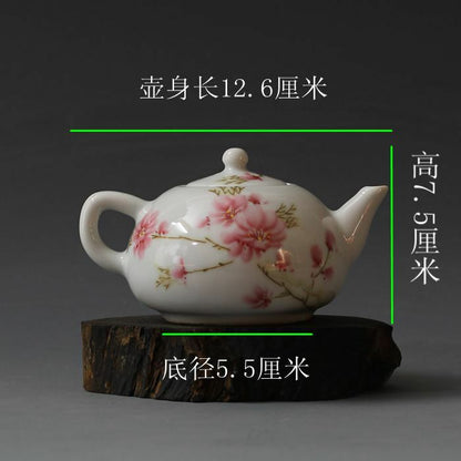 12.6cm Exquisite China Old Porcelain Peach Blossom Pattern Teapot Kung Fu Tea