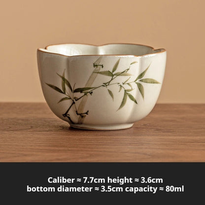 Grass Ash Cups Hand-painted Green Bamboo Petals Teacup Jingdezhen Tea Cup