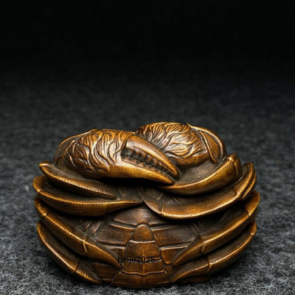 Chinese boxwood hand carved wealth crab Figure statue netsuke old collectable