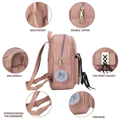 3Pcs/Set Synthetic Leather Women Backpack Purse Composite Bag Travelling Purse