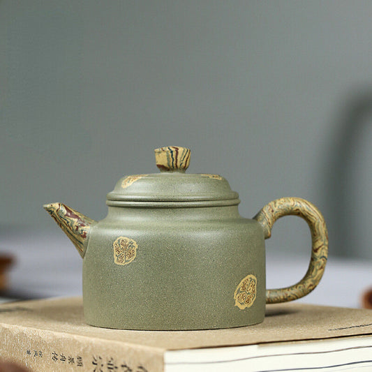 China Yixing Zisha Pottery Pea Green Mud Clay Handmade 300cc Mesh Teapot 剑流德钟