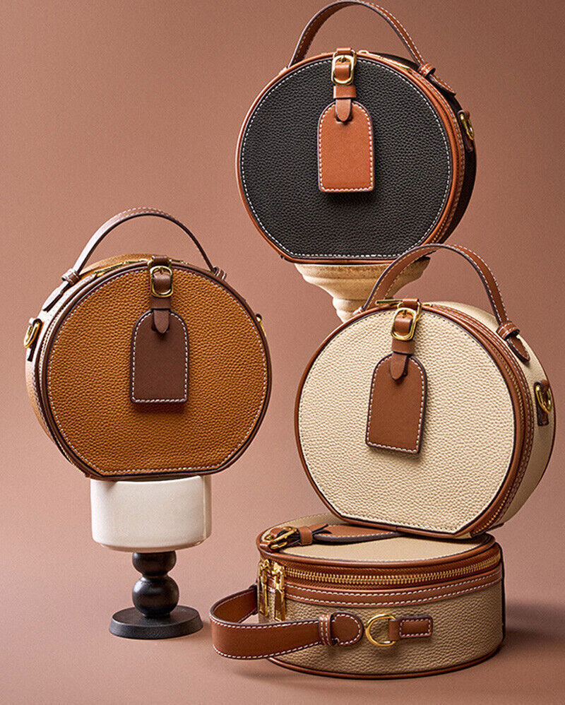 Women Luxury Round Bag Real Leather Handbag Brand New Crossbody Shoulder Purse