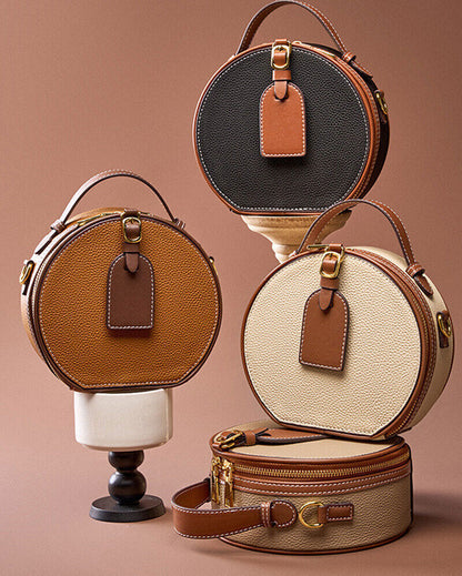 Women Luxury Round Bag Real Leather Handbag Brand New Crossbody Shoulder Purse