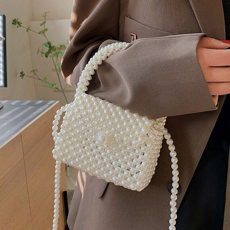 Handmade Woven Beaded Pearl Bags Women Handbags Party Bags