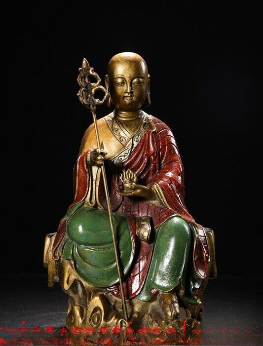 Tibet Buddhism bronze gilt painted tangseng Ksitigarbha jizo Monk Buddha statue