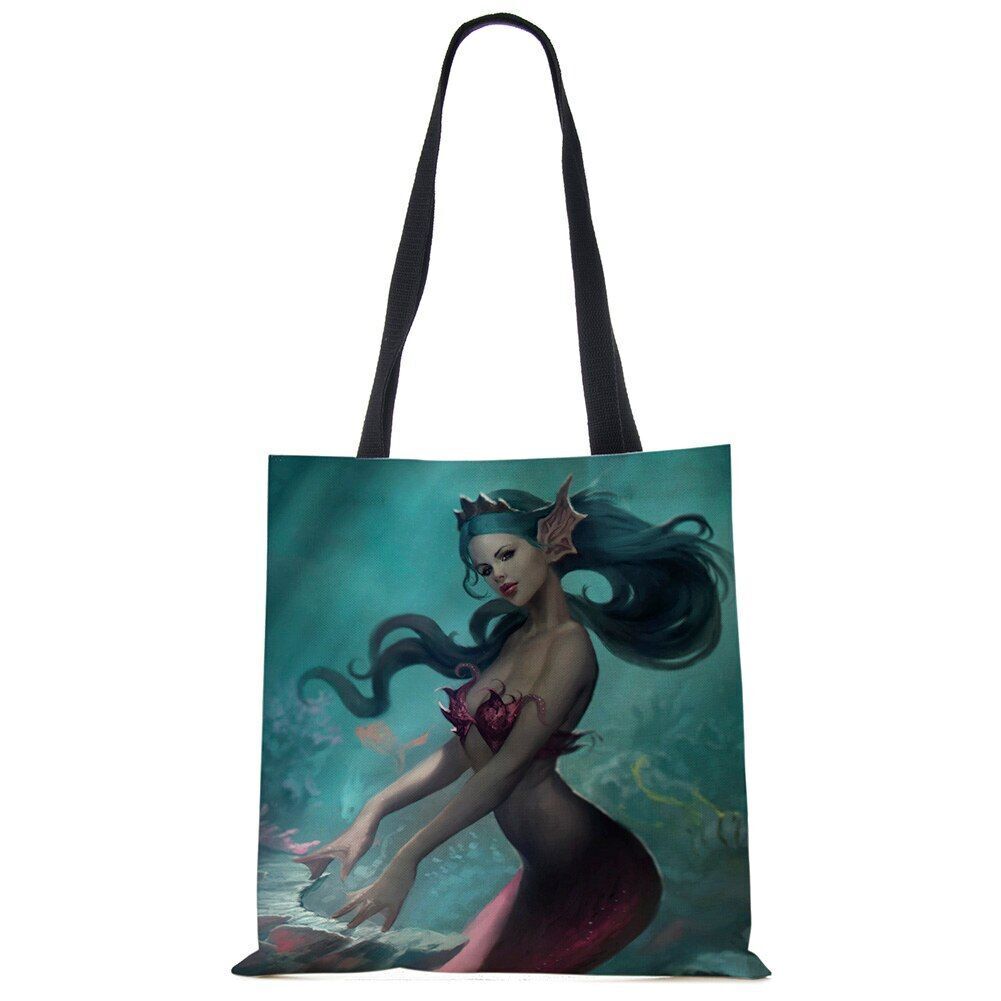 Mermaid Print Shoulder Bag Women Shopping Reusable Bags Large Travel Beach Bags