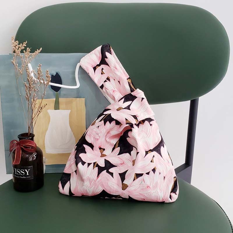 Japanese Style Portable Knot Wrist Bag Women Top Handle Tote Bag Simple Purses