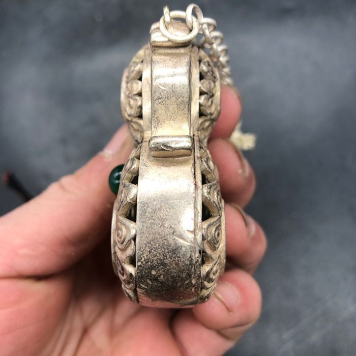 Vintage Chinese Silver Plated Copper Bat Openwork Incense Sachet Pendant