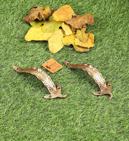 Set of 2 Antique Look Brass Leaf Design Brass Door Pull Handles Pair 7 Inches
