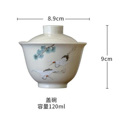 120ml Retro Gaiwan Hand Painted Crane Kung Fu Tea Set Tea Bowl Household Tureen