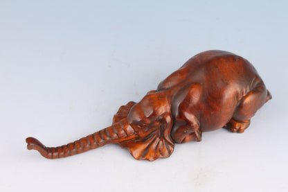 Netsuke Chinese Rare Boxwood Handwork elephant Statue tea pet fengshui