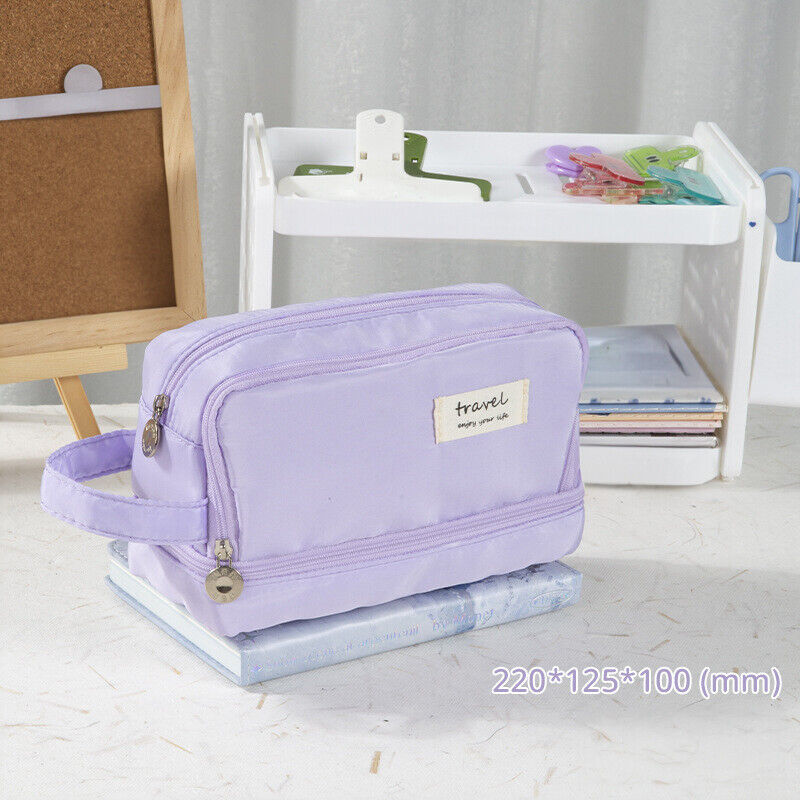 Large Capacity Pencil Bag Stationery Holder Bag Pen Case Zipper Two Compartment